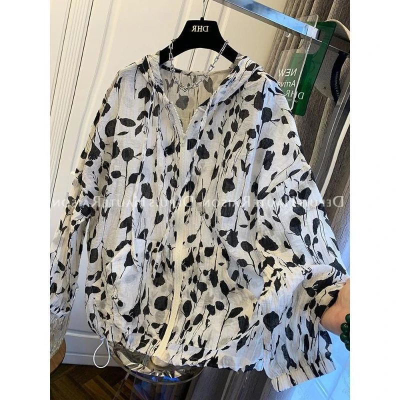 Pastoral Style Vintage Thin Style Nation Floral Hooded Sunscreen Clothing Women Summer Loose Printing Fashion All-match Coat