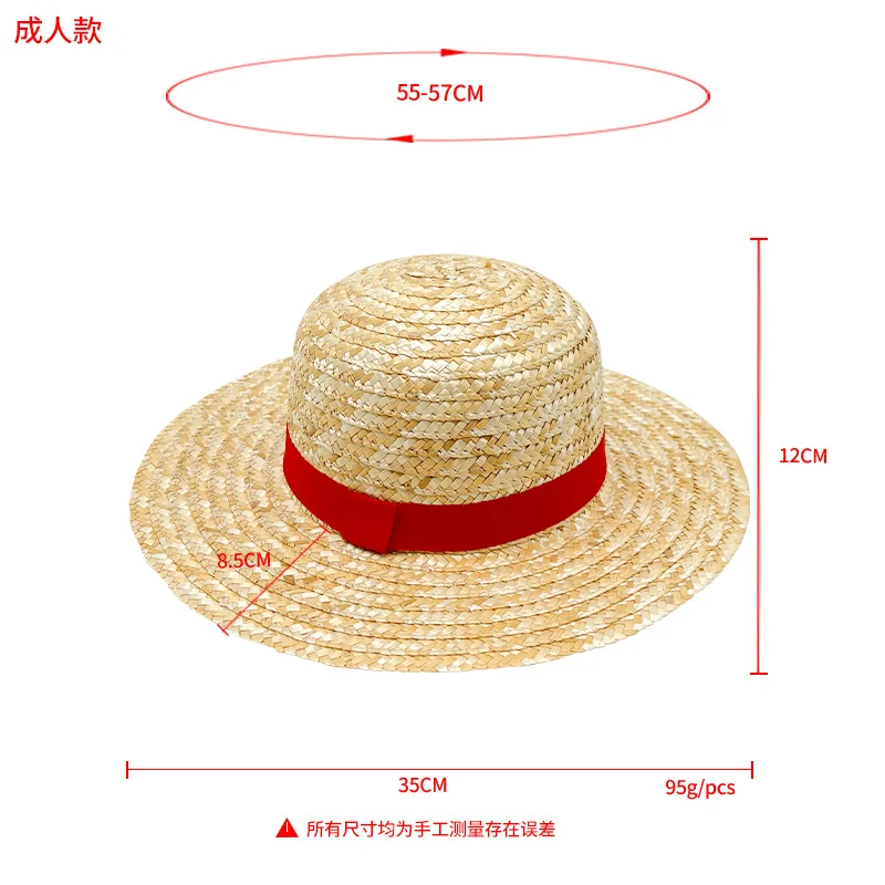 Anime One Piece Rufy Cappello di paglia Puntelli Cosplay Accessori per bambino adulto Rufy Gioco di ruolo Berretto lavorato a maglia Pescatore Cappello da sole Regali
