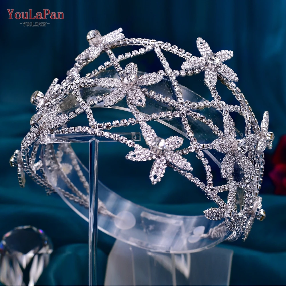 YouLaPan Shiny Floral Bridal Crown Wedding Headband Women Tiara Bride Hair Accessories Rhinestone Bridal Headwear Party HP464