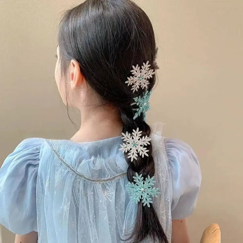 Princess Snowflake Hair Clip Blue White Christmas Hair Accessories For Women Girl,Xmas Bow Hair Clip Glitter Snowflake Barrettes