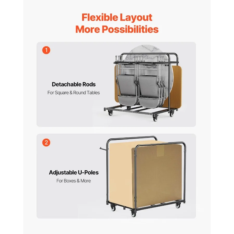 Folding Chair Rack Cart for 5 Tables+14 Chairs of 400LBS with Casters