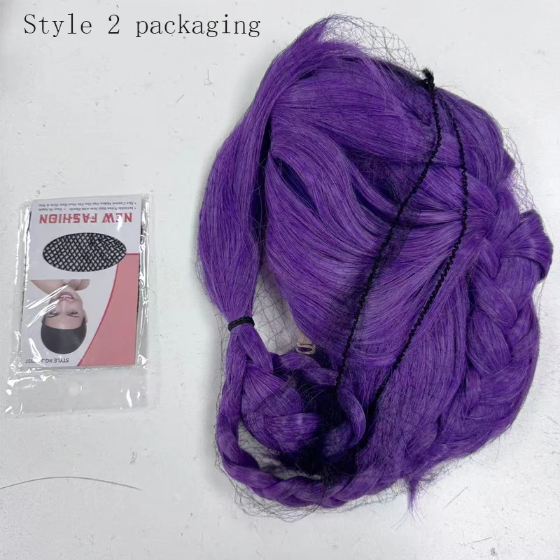 Disponibile Huntrix Rumi Cosplay Parrucca per bambini K-pop Demon Hunters Treccia viola Capelli lunghi 80 cm Fibra resistente al calore + Protezione per parrucca