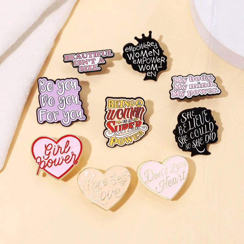 More Self Love Pines Lapel Badges Feminism Jewelry Gift for Women Friends Girl Power Enamel  Brooch Custom Don't Lose Heart