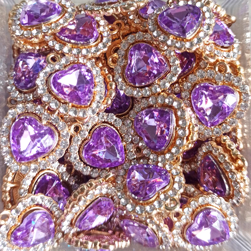 20Pcs Crystal Glass Alloy Zircon Love Heart Pendant Women\'s Necklace Earrings Charm Jewelry Accessories DIY Making Craft Marital