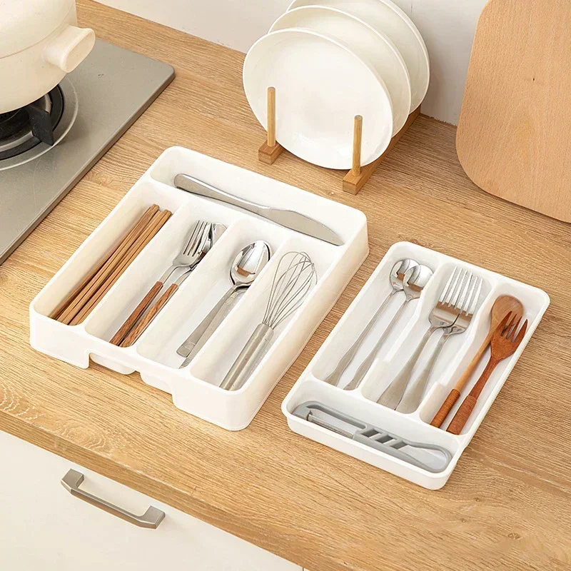 2024New 4/5 Easy Clean Compartments Cutlery Organizer Daily Drawer Divider Tray Rectangle Home Kitchen Spoon Fork Separation Box