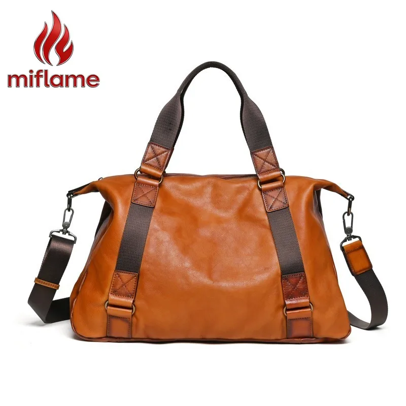 Vintage Genuine Leather Shoulder Bag for Women Vegetable Tanned Top Grain Leather Adjustable Strap Luxury Designer Handbag
