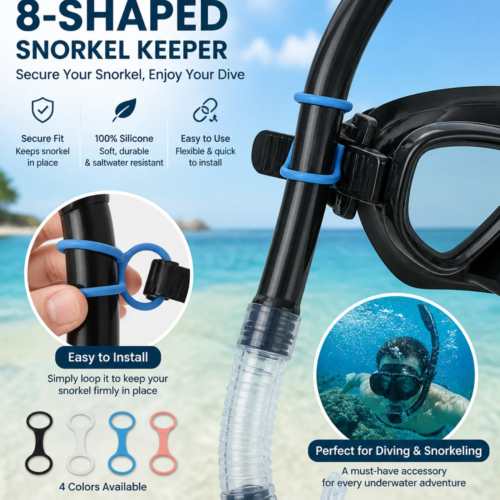 Scuba Dive Snorkel Clip Quick Release Loop Style Dive Mask Strap Tube Holder