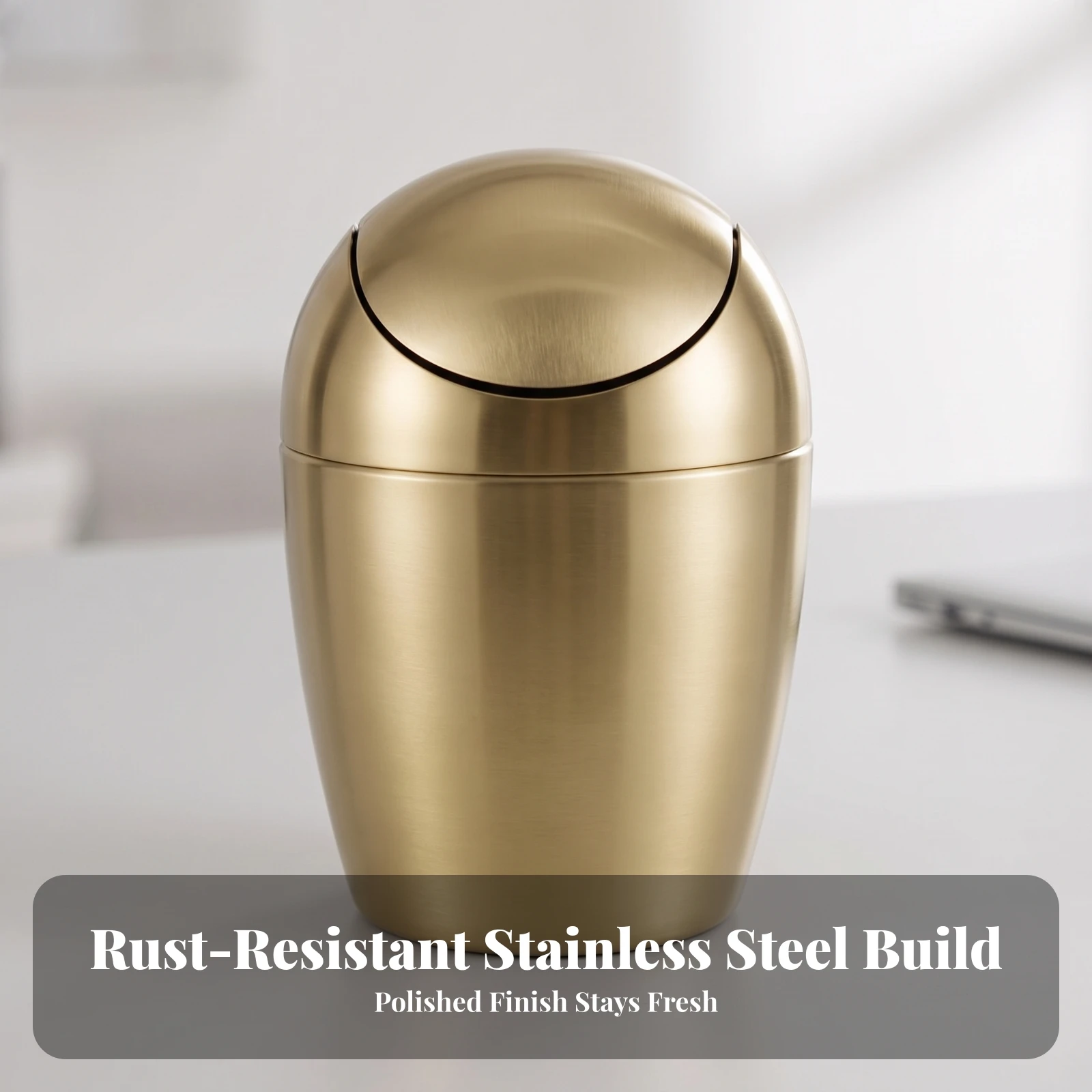 Mini Tabletop Trash Bin with Swing Lid Brushed Stainless Steel Desktop Trash Can with Lid Tabletop Wastebasket Compact