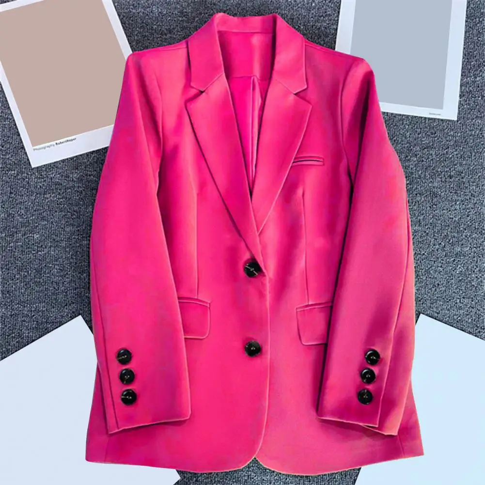 Casual Suit Coat Elegant Women's Lapel Suit Coat with Flap Pockets Two Buttons Solid Color Loose Fit Work for Professional