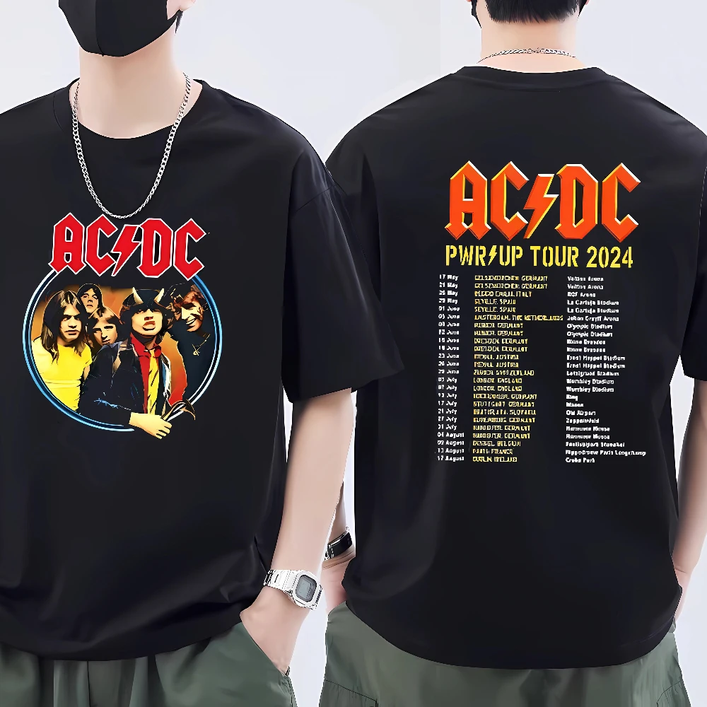 2024 ACDC Pwr Up World Tour Two-Sided Shirt Celebrity tailored clothing graphic tshirts Street Fashion Short-sleev