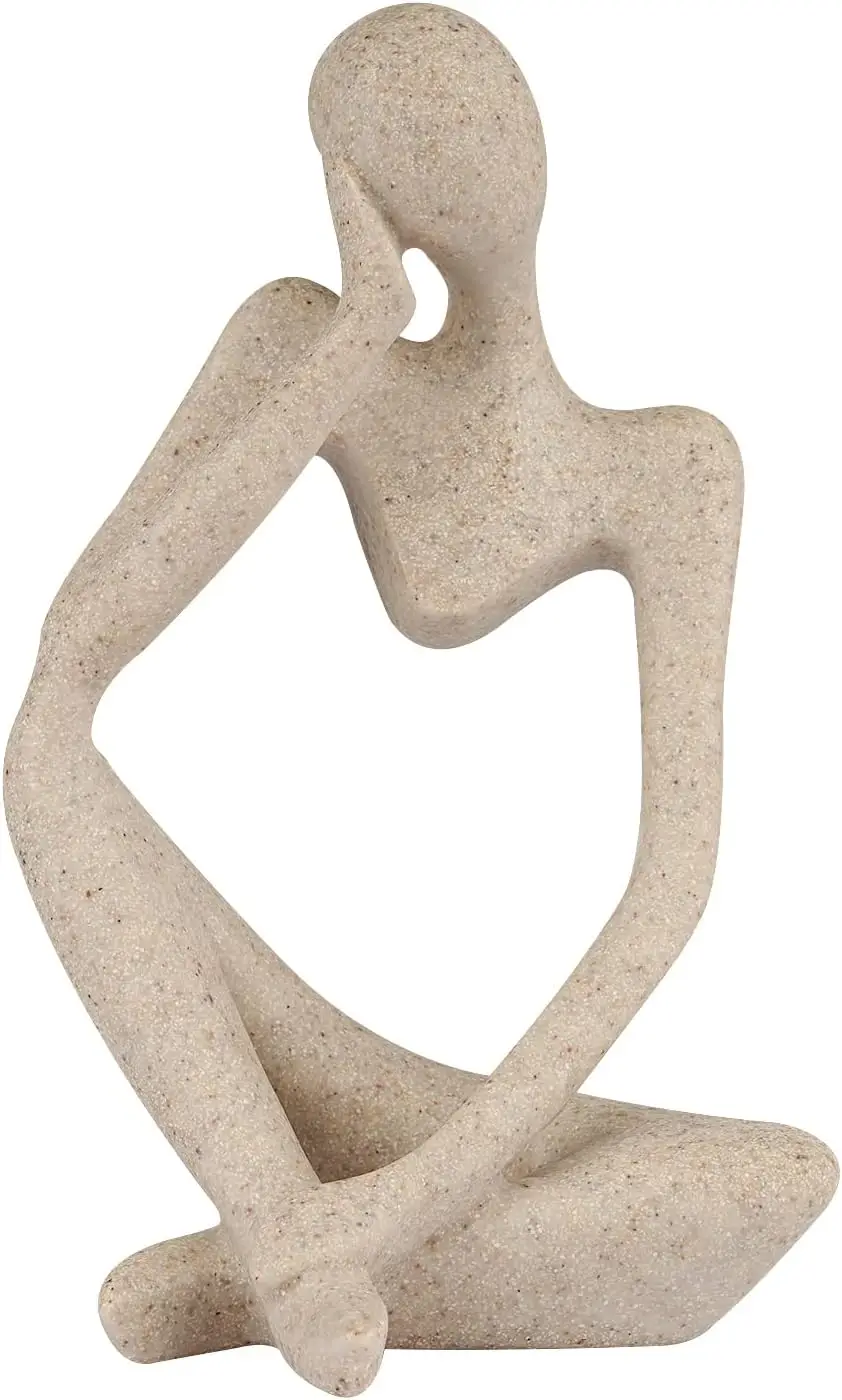 Sandstone Resin Thinker Statue Abstract Left‑Side Thinking Sculpture Desktop Ornament for Home Office Bookshelf Table Decor Gift
