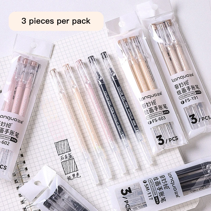 LANGUO High-Capacity Overlayable Skin Tone Drawing Gel Pens 3/15 Pcs Aesthetic Journal Marker Replacement Pens School Stationery