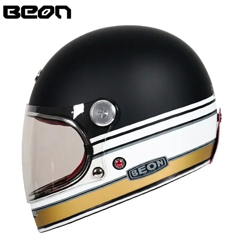 BEON Retro Electric Bike Helmet Carbon Fiber Full-face Helmet for Men and Women in Winter Men's Cool Universal for All Seasons