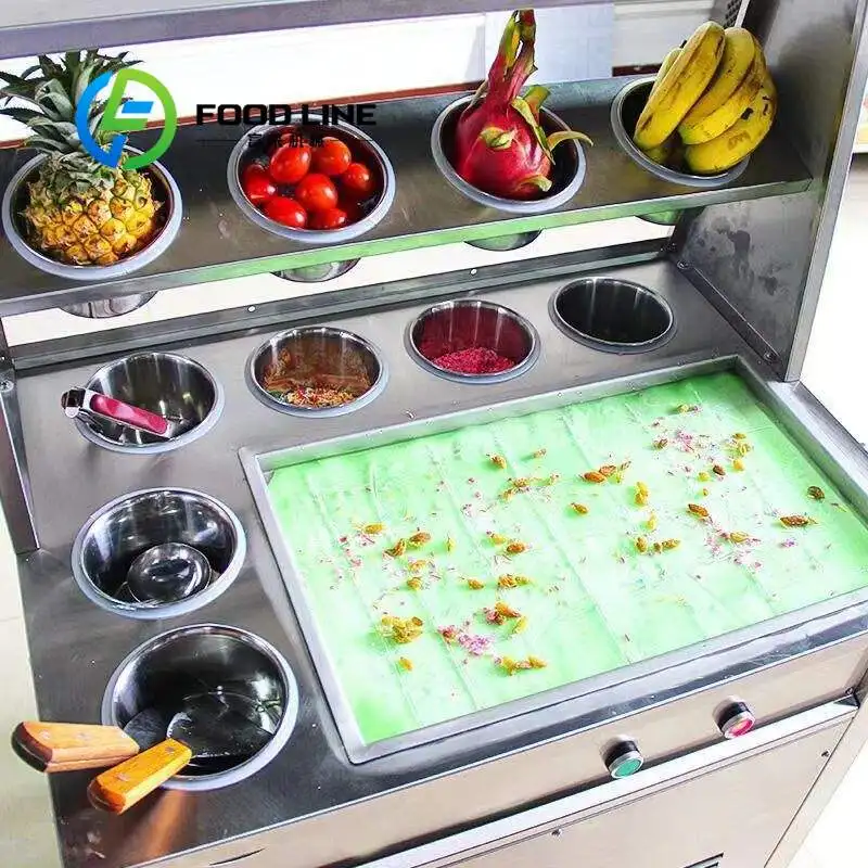 

Fruit Dessert Special Thai Ice Cream Roll Machine Professional Craft Fit Fresh Fruit Roll Ice Cream Core Production Demand
