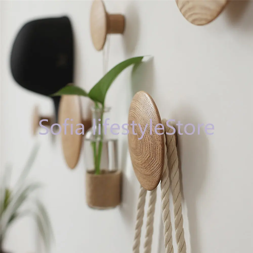 Creative Solid Wood Mushroom Shape Coat Hook Wall Hanging Wooden Hook Clothes Towel Umbrella Bag Hanger Entrance Hook Decor