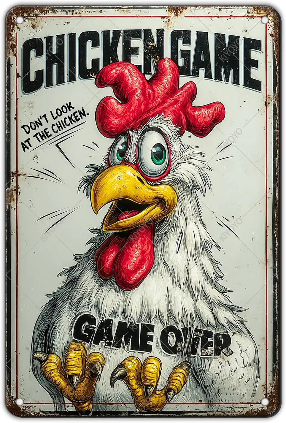 Funny Chicken Game Tin Sign Plaque Metal Poster Home Kitchen Garden Restaurant Farm Wall Decor  --Tin Sign