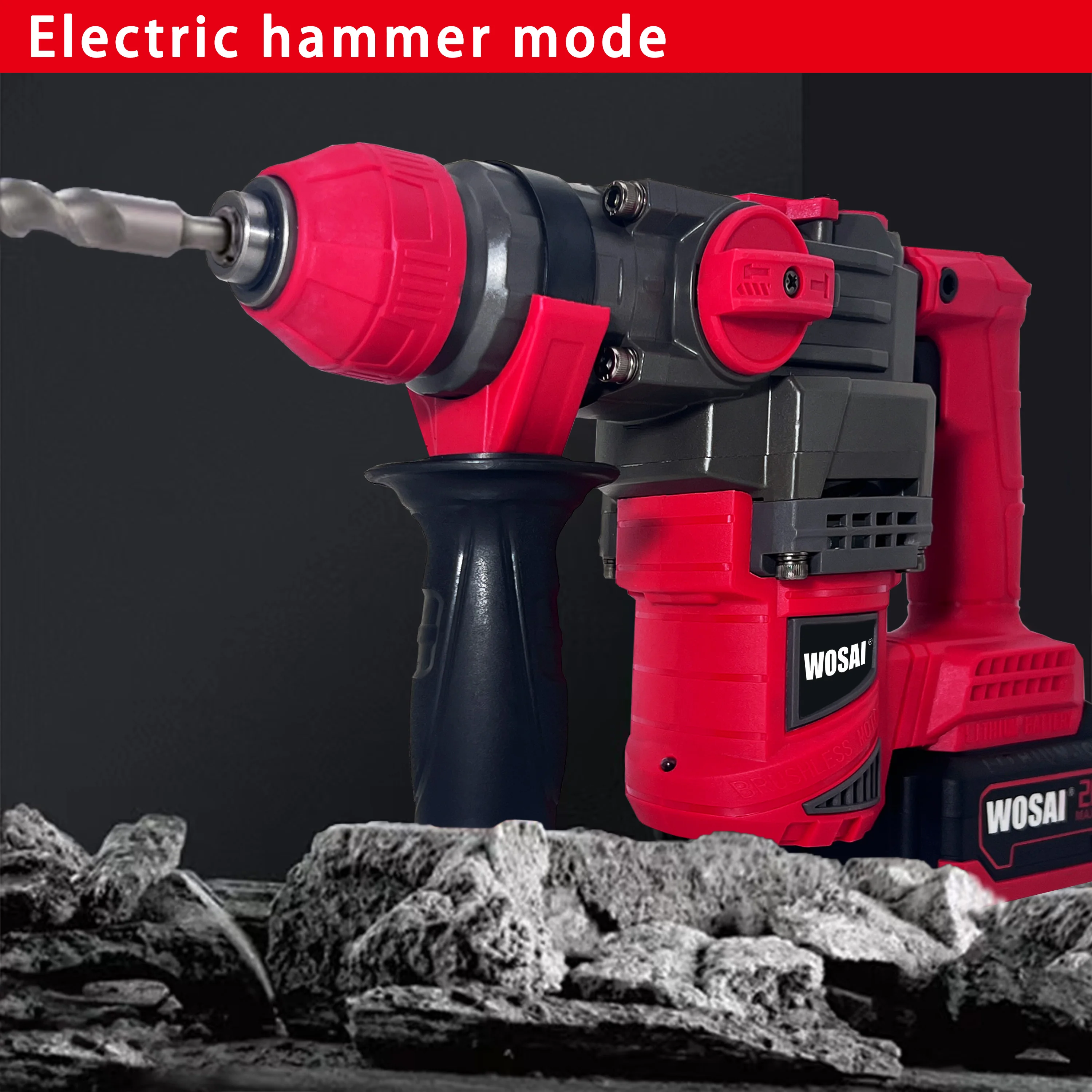 WOSAI High Performance Concrete 30mm Drilling Diameter 20V 30 Light Brushless Rotary Electric Hammer Drill