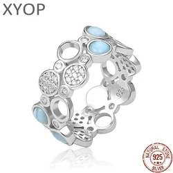 XYOP 925 Silver Gift Natural Blue Larimar Personality Neutral Ring White Zircon, Versatile Fine Absorption Cost-Effective Daily