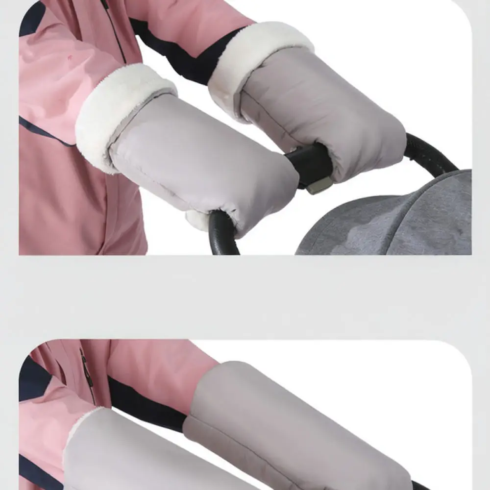 Universal Baby Stroller Warm Gloves Winter Waterproof Windproof Thick Plush Hand Muff Pram Pushchair Handlebar Protector