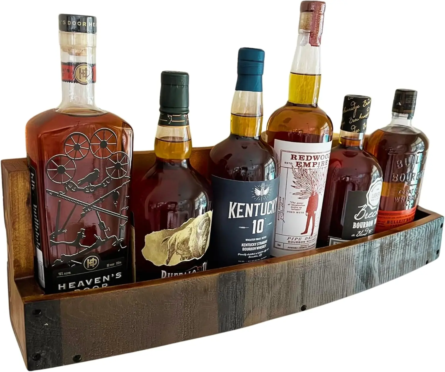 Whiskey & Wine Barrel Shelf - Rustic Wall-Mounted Wooden Rack for Liquor Bottles, Bourbon Display, Space-Saving Home Bar