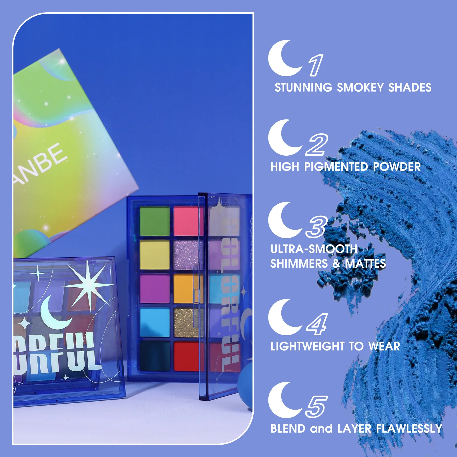 UCANBE Colorful Eyeshadow Palette, 15 Colors Shimmer Matte Metallic Neon Eye Makeup, Rainbow Green Pink Purple Orange Blue