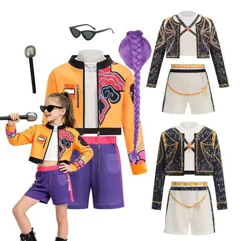Girls Hip Hop Dance Costume 3PCS Set Crop Top Shorts Kids Singer Stage Performance Outfit 2026 New Cosplay Clothes