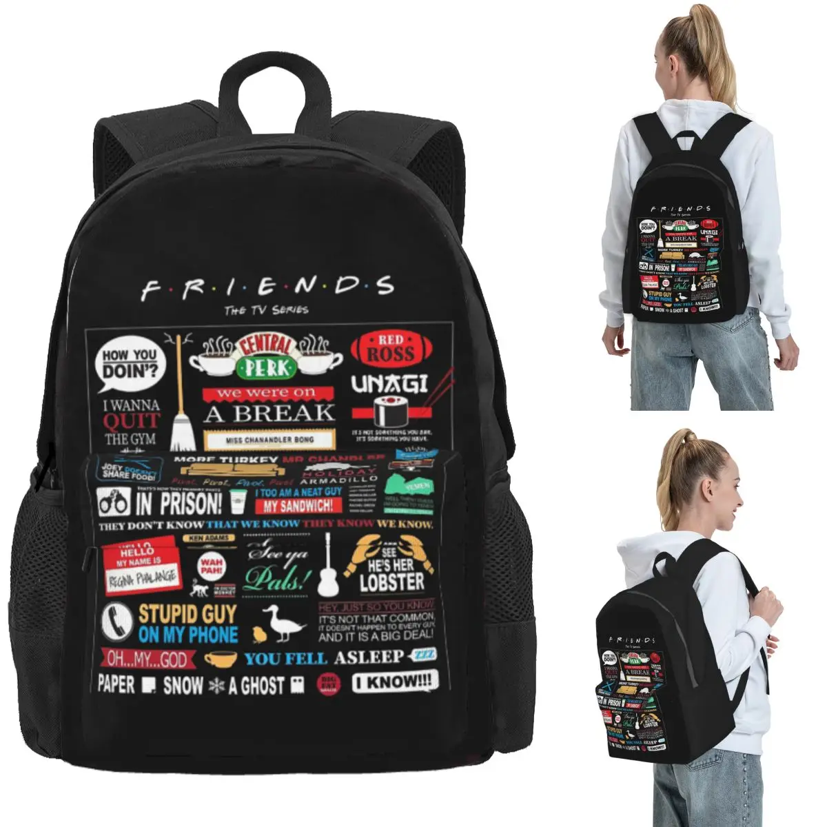 

Friends Qu Backpack Daypack Large Capacity Kids BookBag School Bag Shoulder Bags for Men Women