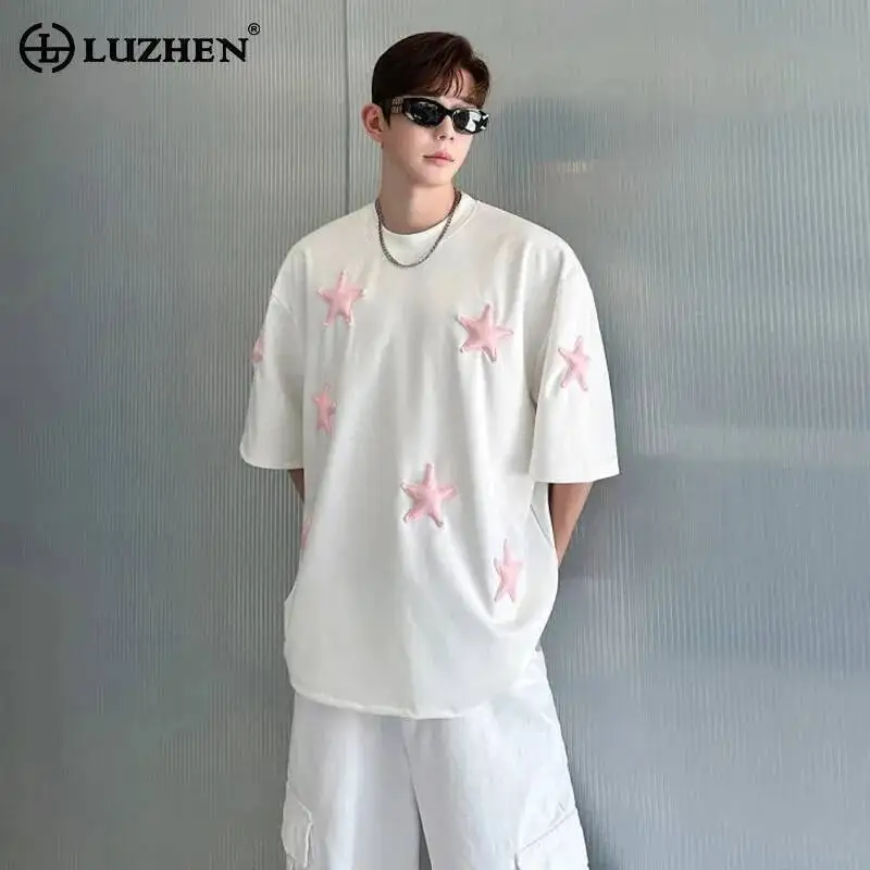 

LUZHEN 2026 Summer Three-dimensional Pentagram Patchwork Short-sleeve T-shirts Men's Fashion Handsome Casual Male Tops JY6943