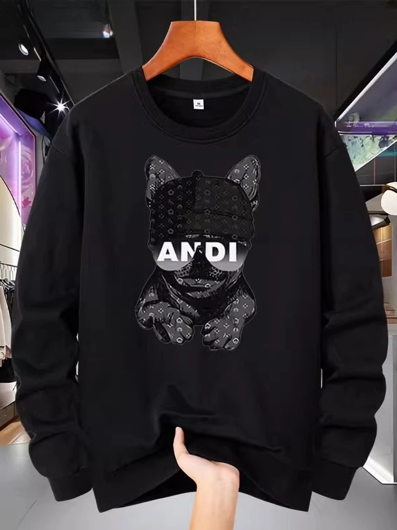 

2025 Autumn and Winter Round-neck Hoodie American Pekingese Dog Print High-end Luxury Is for Both Men and Women Top Y2k