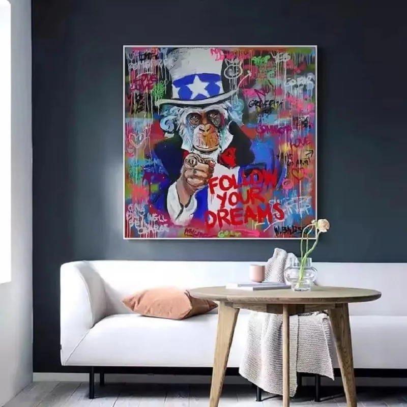 Graffiti Street Art Abstract Cute Cool Monkey Canvas Painting Posters And Prints Banksy Pop Wall Art Picture For Living