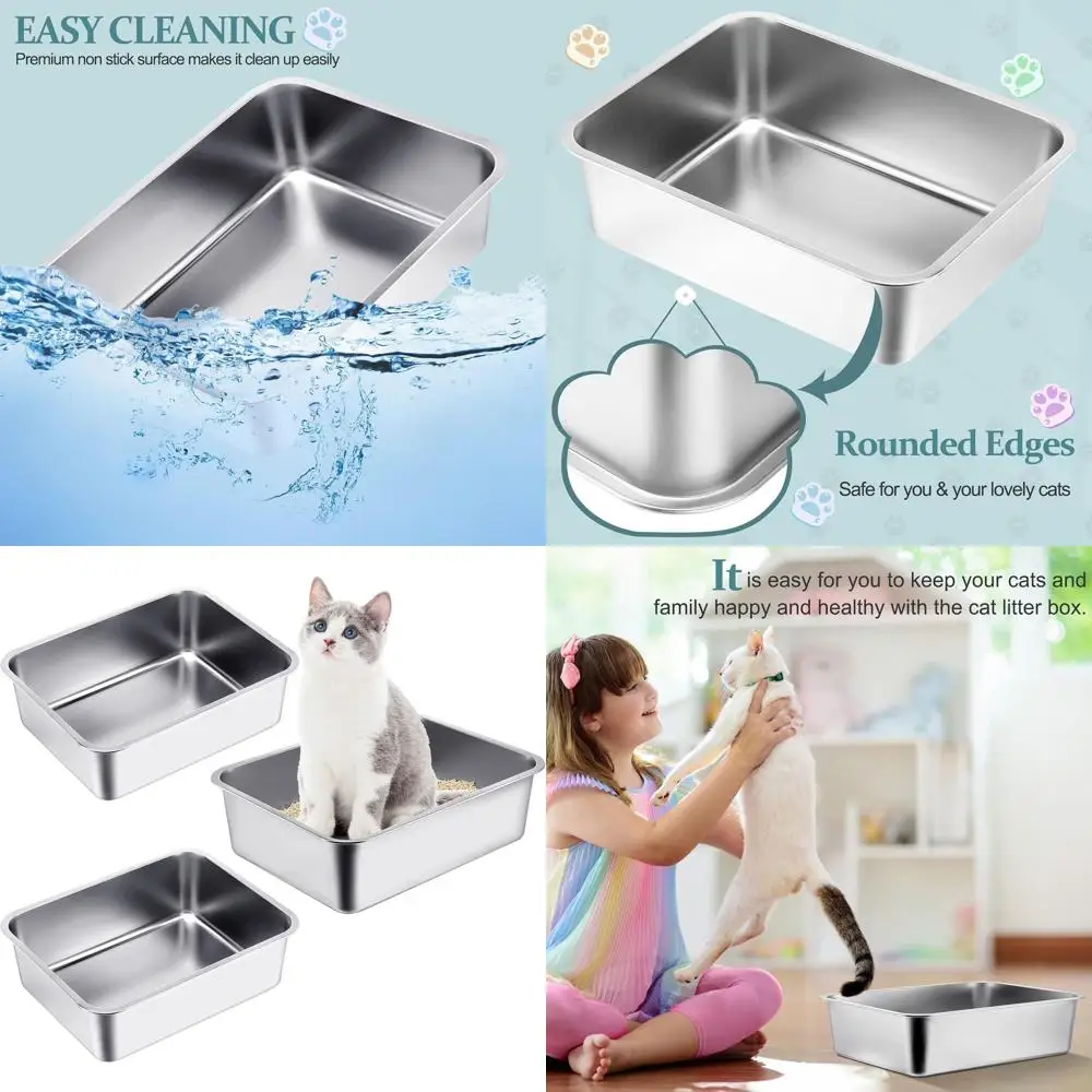 

Extra Large Stainless Steel Litter Box with High Sides for Cats and Bunnies, Easy Clean Non-Stick Surface