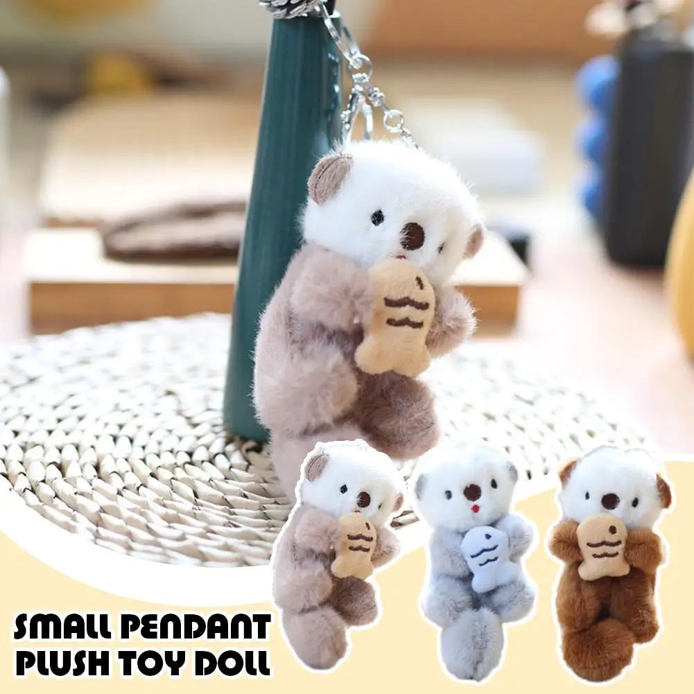 15cm Cute Little Otter Holding Fish Plush Pendant Keychain Kawaii Toy Coup Otter Soft Decoration Cartoon Schoolbag Plush Pe Y8U0