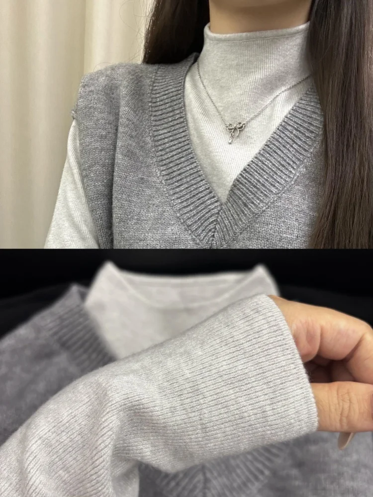 

ay f-High Collar Long Sve Knitted Base Layer irt Women's Faionable Layering Top Casual Sle Soft Fabric Winter S...