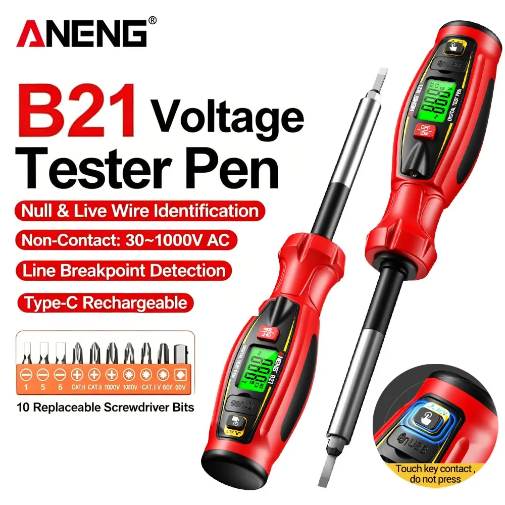 

ANENG B21 Voltage Tester Pen Non-Contact AC 30~1000V Line Breakpoint Detection NCV Null/Live Wire Rechargeable Tester pen
