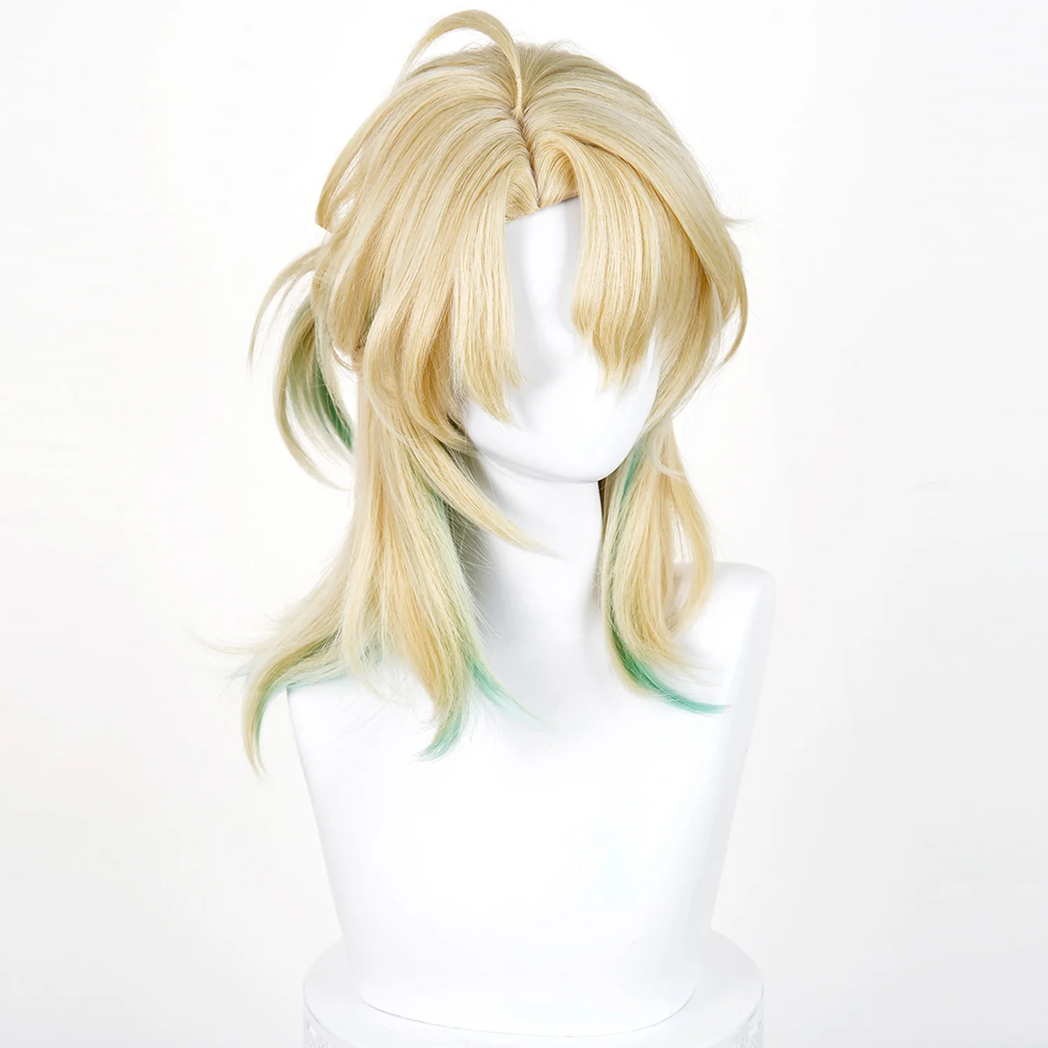 Game Wuthering Waves Luuk Herssen Cosplay Pruik Middellange Gouden Pruik Met Gradiënt Groene Tips Voor Comicon Party Volwassen Vrouwen Mannen
