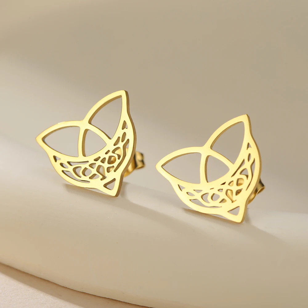 Dawapara Celtics Moon Stud Earrings Triangle Crescent Filigree Moon Earrings Irish Good Luck Stainless Steel Jewelry - view 2
