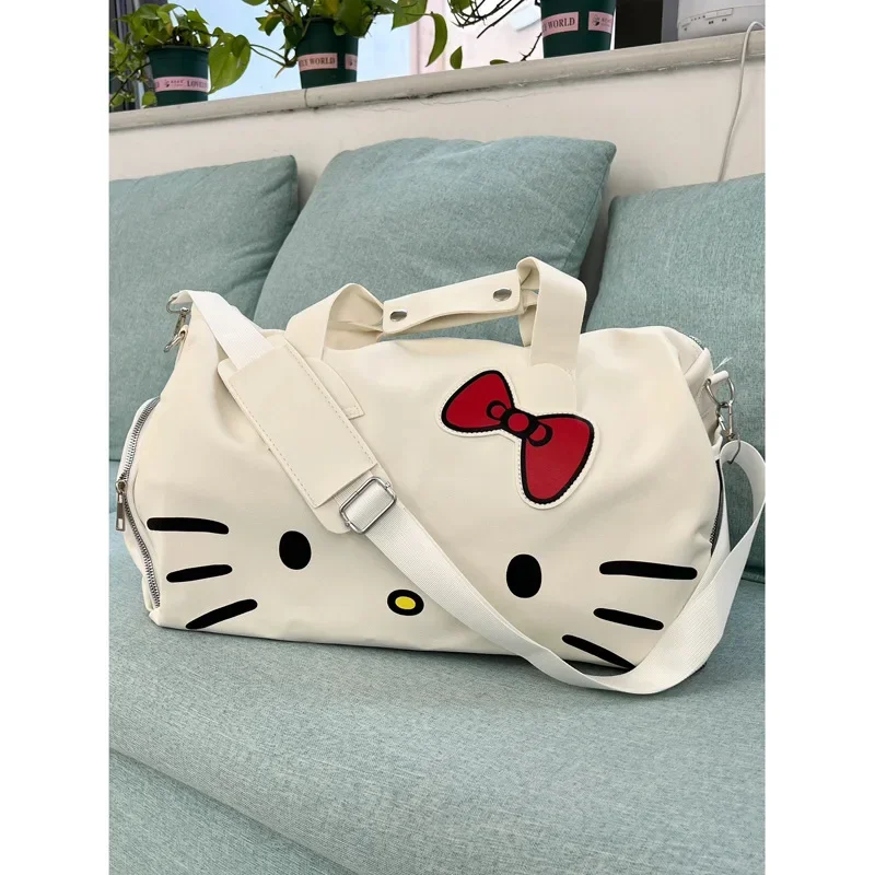 Sanrio Hello Kitty Travel Bag Cartoon Cute Large Capacity Travel Tote White Bow Kitty Portable Fitness Bag Shoulder Backpacks