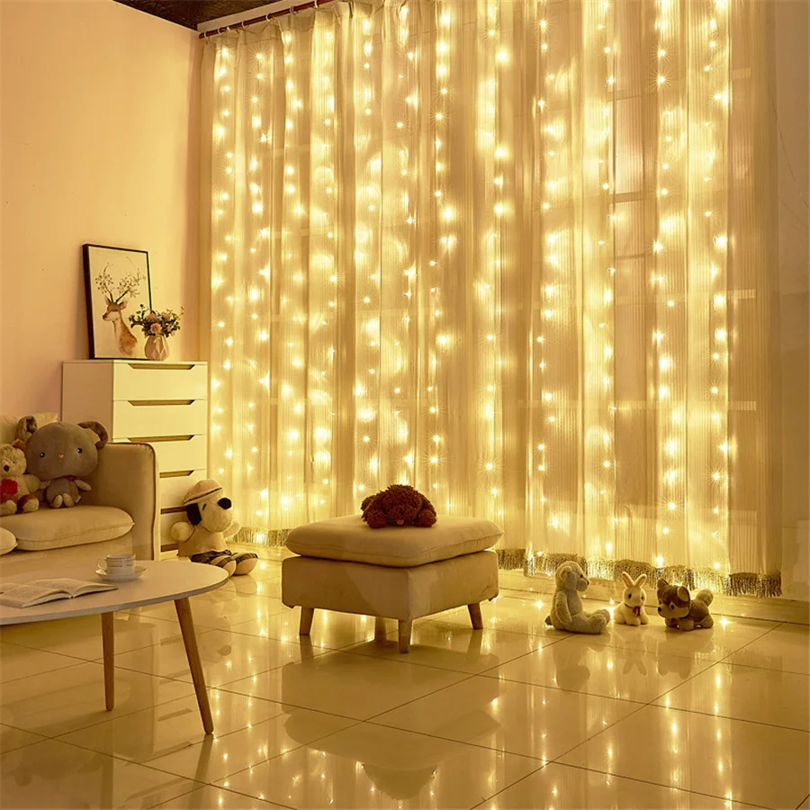 EU Plug 8 Modes 3X2/3x3M Window Curtain Icicle String Lights Outdoor Christmas Fairy Garland Lights for Party Wedding Room Decor