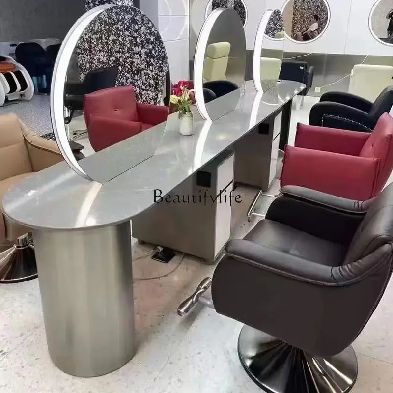 06For Hair Salon Cabinet Integrated Hot Dyeing Hair Cutting Stainless Steel Single-Sided Mirror