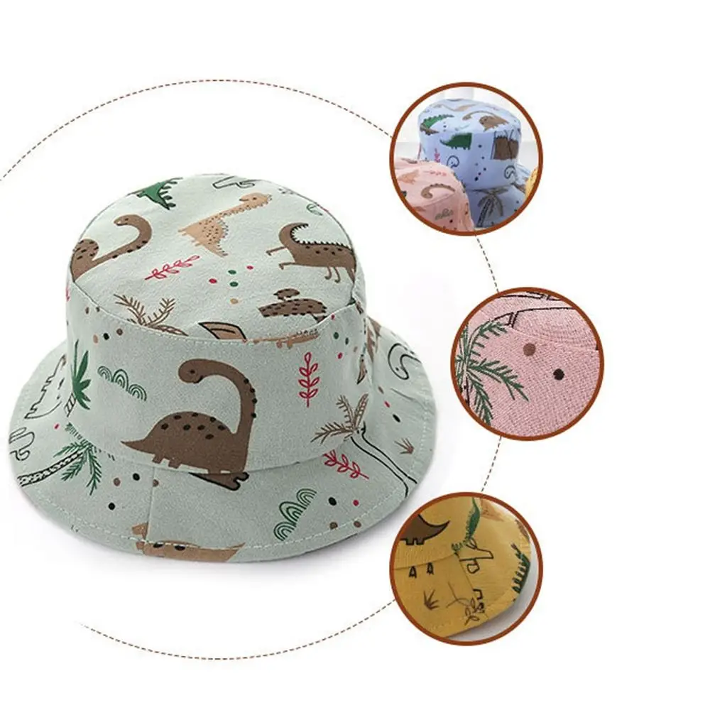 Gorros de cubo con estampado de dinosaurio para bebé, sombrero de pescador infantil de dibujos animados, sombrero de Sol de Panamá para niño y niña