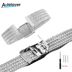 Bracelet universel en maille milanaise pour homme et femme, acier inoxydable durable, tête plate, bracelet de montre avec outil, 16mm, 18mm, 20mm, 22mm