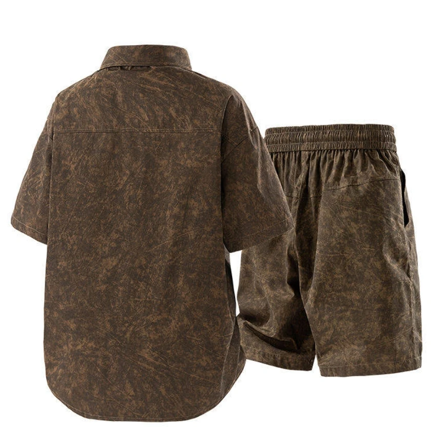 Verão masculino casual versátil moda legal camisa de manga curta e shorts conjunto na moda negócios casual outfit