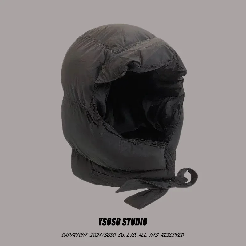 Autumn Winter Down Cotton Warm Lei Feng Hat Ear Protector Riding Electric Vehicle Cold Proof Velvet Thickened Ski Bomber Cap