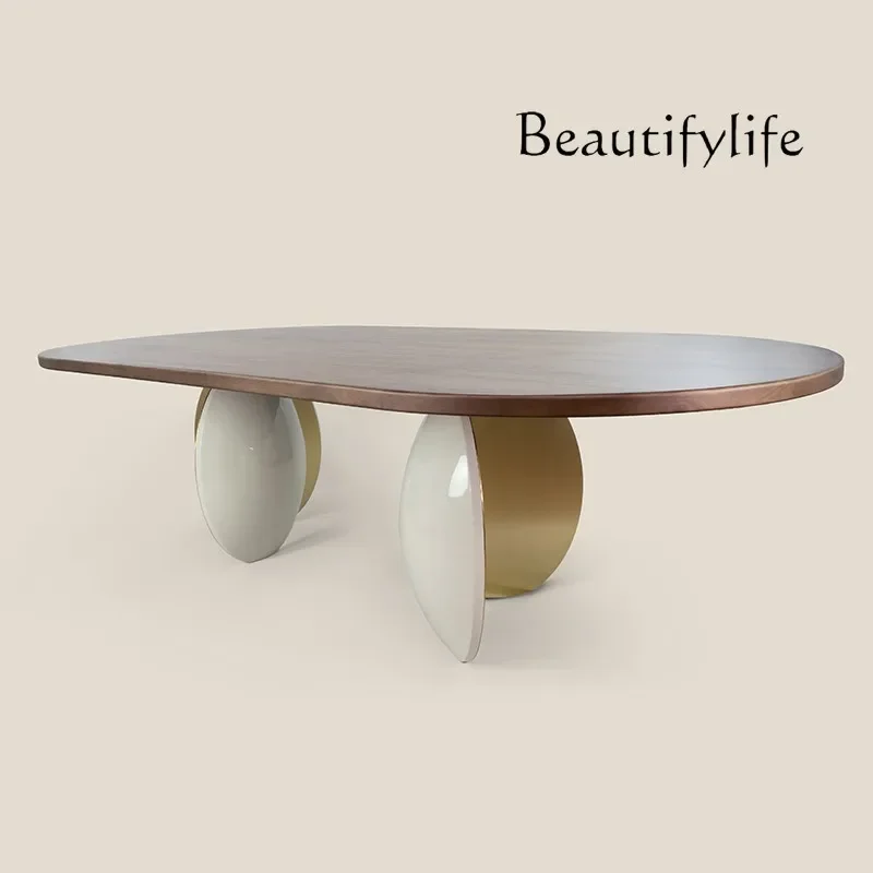 BJ الإيطالية الحد الأدنى طاولة القهوة الخشبية الصلبة الشمال ضوء الفاخرة الفولاذ المقاوم للصدأ طاولة شاي الحديثة الحد الأدنى الإبداعية القهوة Ta #5