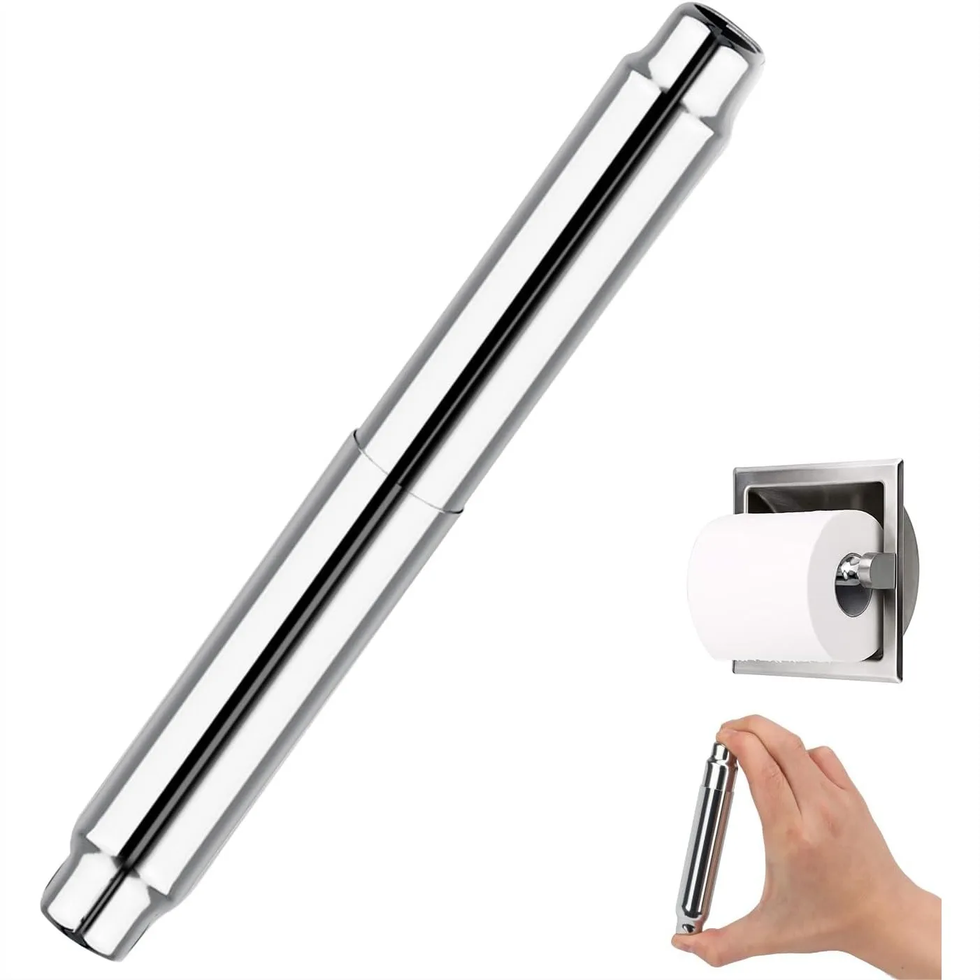 

Stainless Steel Toilet Paper Holder Roller Replacement, Spring Loaded Toilet Paper Rod, Chrome
