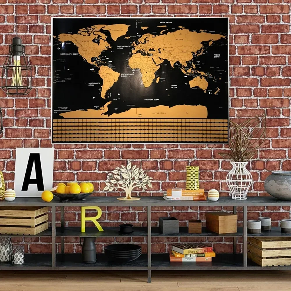 Large Deluxe World-Map, Scratch Off Layer Visual Travel Journal Travel Maps Posters & Prints Room Office Decor drop shipping