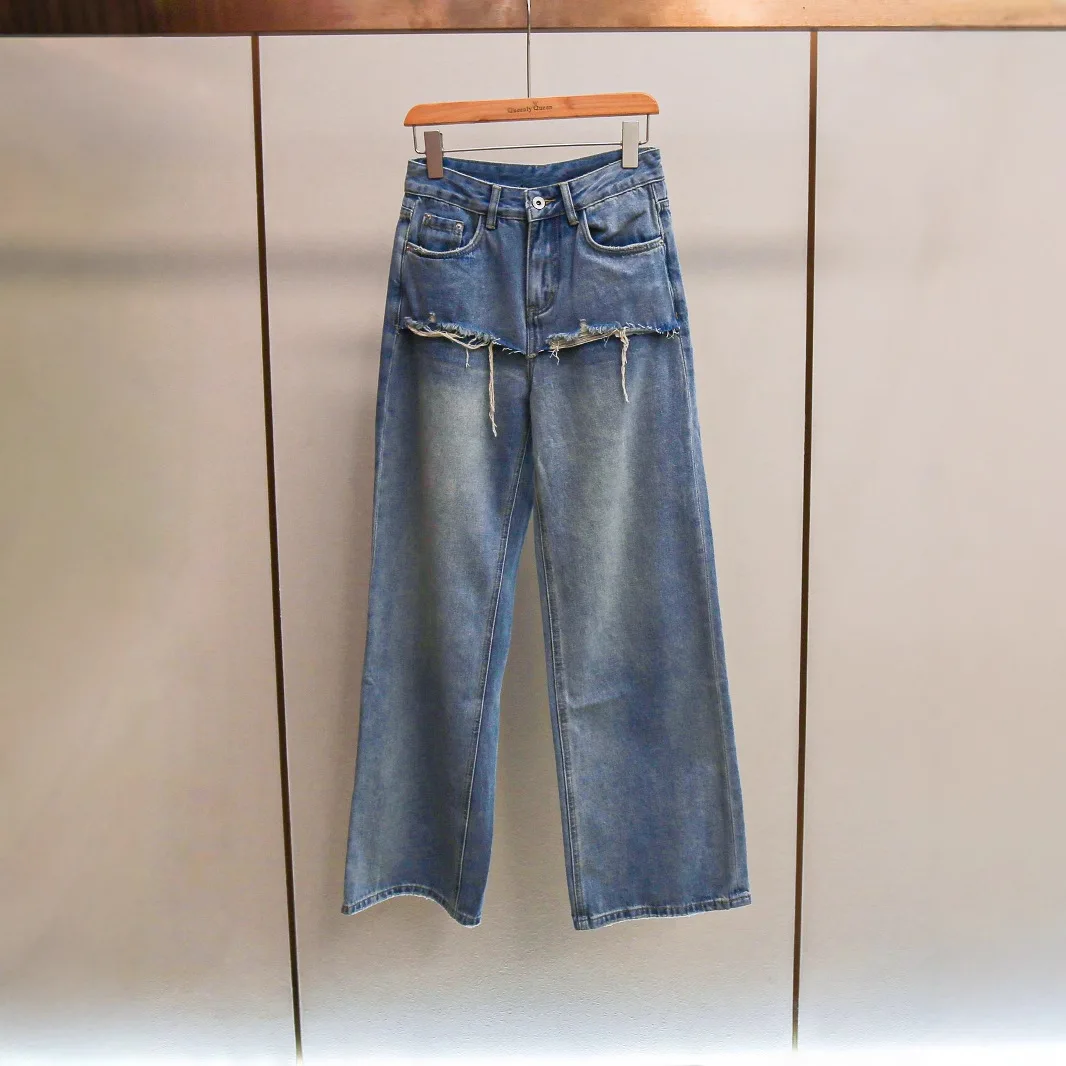 

Джинсы MaSande: Новинка лета, модные винтажные широкие джинсы с высокой талией, свободного кроя, для повседневной носки