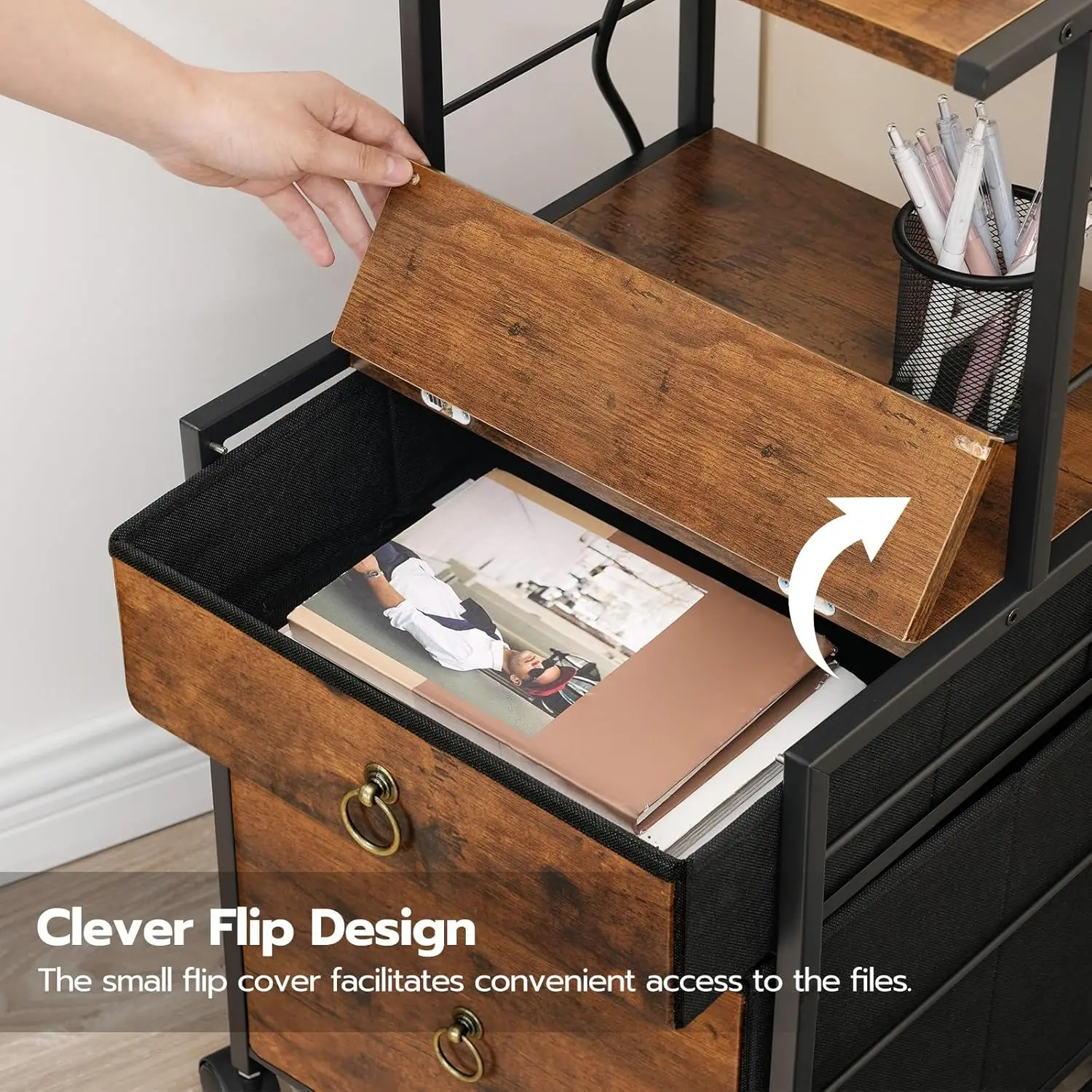 2-Drawer File Cabinet, Filing Cabinet with Charging Station, Office Cabinet with Open Shelf, Filing