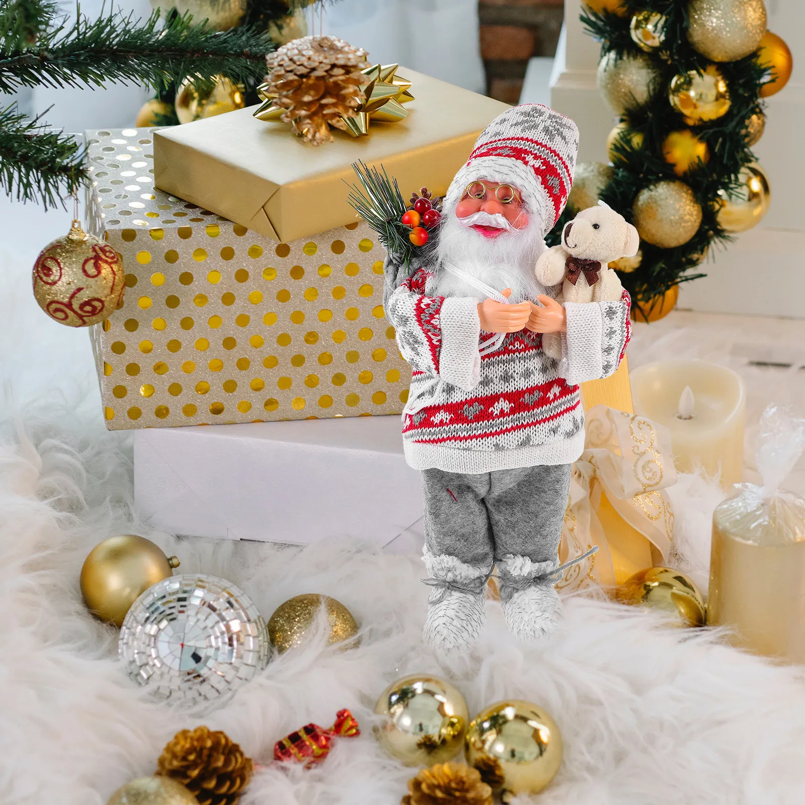

Santa Claus Statue Christmas Decoration Standing Festive Ornament for Home Party Store Display Xmas Tabletop Desktop Landscape