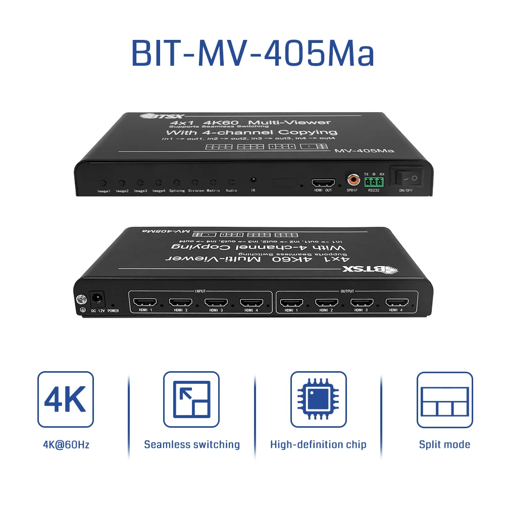 Bitvisus Plug-and-Play Hardware Design Supports 1080P Input & 4K Output HDMI Matrix Splitter 2x1 3x1 4x1 Multer